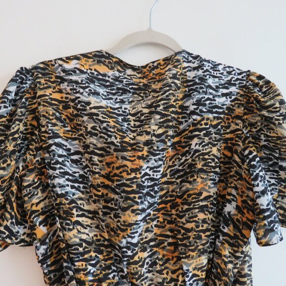 SALONI Lea 100% Silk Crepe Mini Wrap Dress in Ink Tiger Print - Size US 4 - Picture 13 of 16